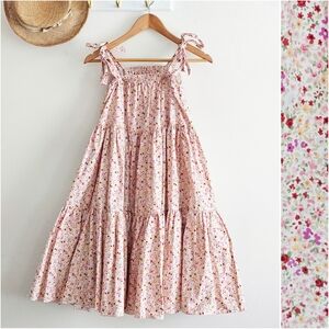 Batsheva Amy Pink Floral Prairie Dress Size 4 NWT Tiered Cotton Cottagecore Tie